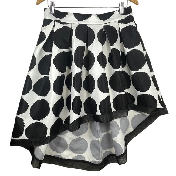 Gracia High-Low Skirt Black White Polka Dot Pleated Asymmetrical Ribbon Hem Sz L - Picture 1 of 15